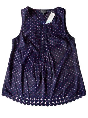 Market & Spruce Juli Lasercut Navy Blue S Tank Top Hot Pink Polka Dot Stitch Fix